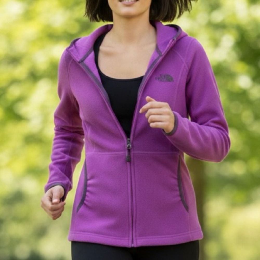 The North Face Agave Full Zip Fleece Hoodie Purple Magenta Jacket Running M EUC